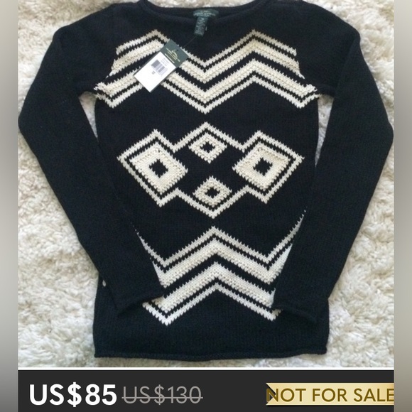 LRL Lauren Jeans Co. Ralph Lauren Black and Cream Geometric Sweater Knit
Size S - Picture 12 of 16